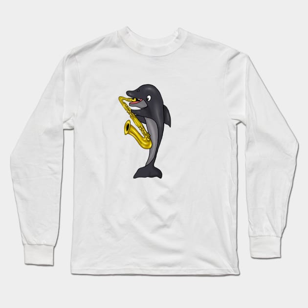 Dolphin Saxophone Jazz Lovers Gift Long Sleeve T-Shirt by Merchweaver